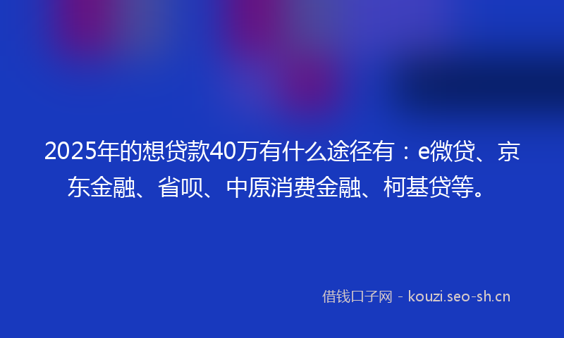 2025年的想贷款40万有什么途径有：e微贷、京东金融、省呗、中原消费金融、柯基贷等。