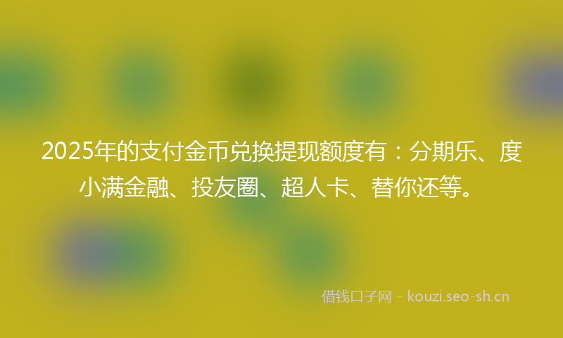 2025年的支付金币兑换提现额度有：分期乐、度小满金融、投友圈、超人卡、替你还等。