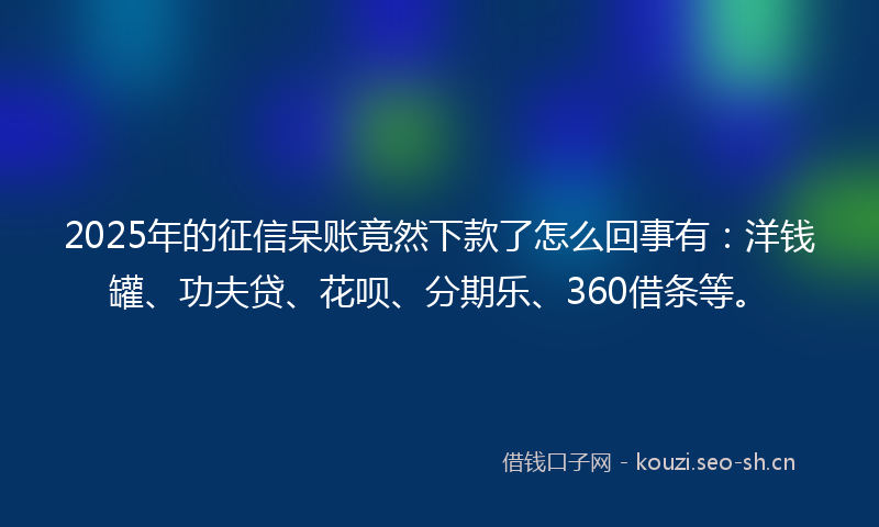 2025年的征信呆账竟然下款了怎么回事有：洋钱罐、功夫贷、花呗、分期乐、360借条等。