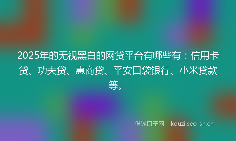 2025年的无视黑白的网贷平台有哪些有：信用卡贷、功夫贷、惠商贷、平安口袋银行、小米贷款等。