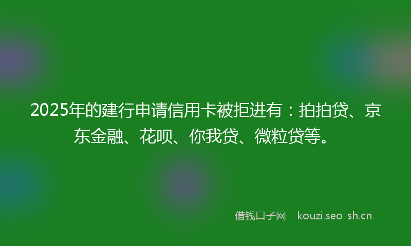 2025年的建行申请信用卡被拒进有：拍拍贷、京东金融、花呗、你我贷、微粒贷等。