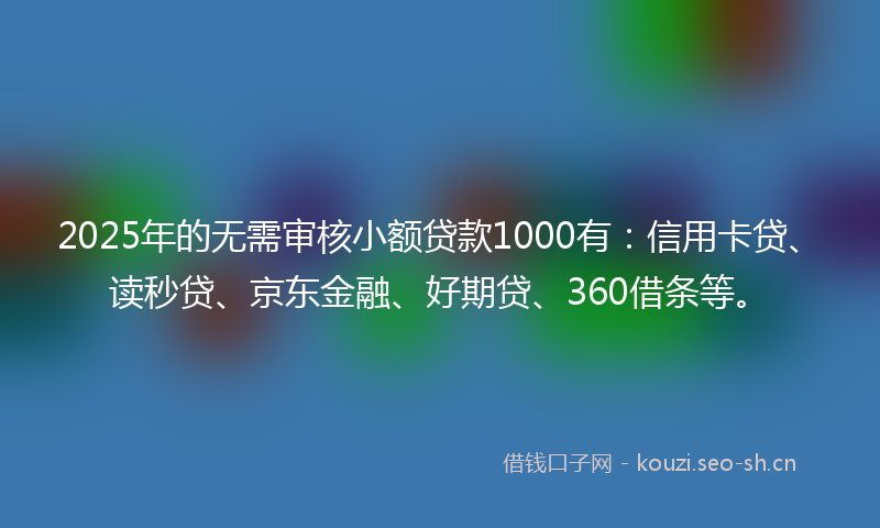 2025年的无需审核小额贷款1000有：信用卡贷、读秒贷、京东金融、好期贷、360借条等。