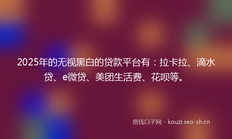 2025年的无视黑白的贷款平台有：拉卡拉、滴水贷、e微贷、美团生活费、花呗等。