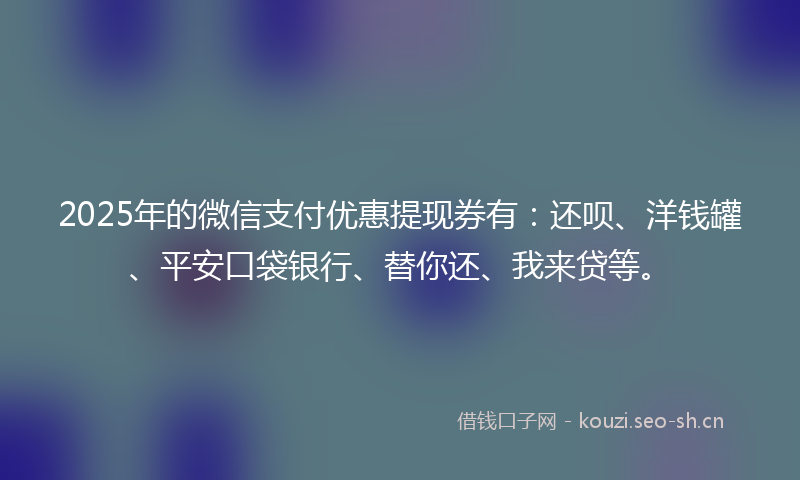 2025年的微信支付优惠提现券有：还呗、洋钱罐、平安口袋银行、替你还、我来贷等。