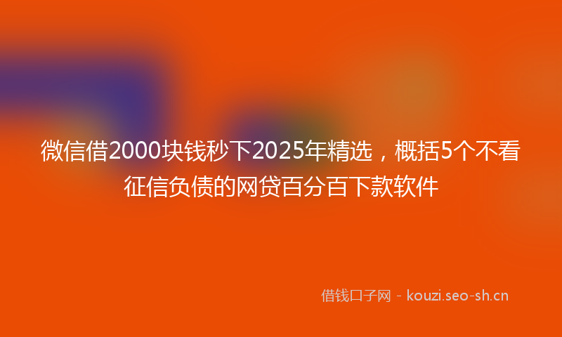 微信借2000块钱秒下2025年精选，概括5个不看征信负债的网贷百分百下款软件