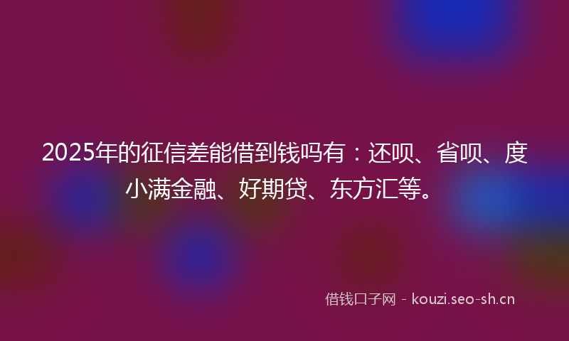 2025年的征信差能借到钱吗有：还呗、省呗、度小满金融、好期贷、东方汇等。