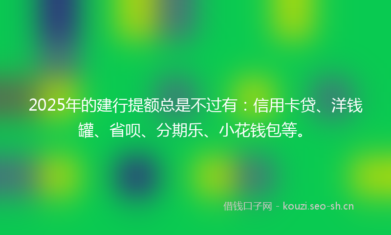2025年的建行提额总是不过有：信用卡贷、洋钱罐、省呗、分期乐、小花钱包等。