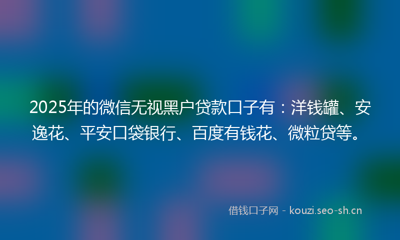 2025年的微信无视黑户贷款口子有：洋钱罐、安逸花、平安口袋银行、百度有钱花、微粒贷等。