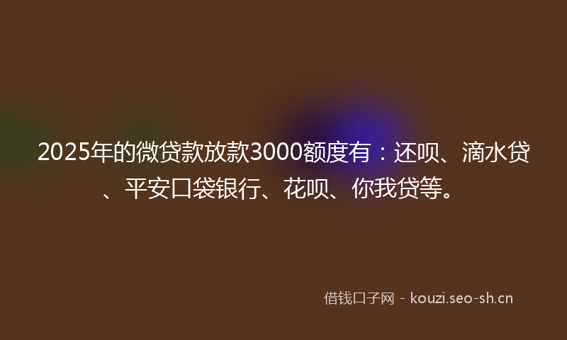 2025年的微贷款放款3000额度有：还呗、滴水贷、平安口袋银行、花呗、你我贷等。
