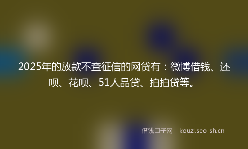 2025年的放款不查征信的网贷有：微博借钱、还呗、花呗、51人品贷、拍拍贷等。