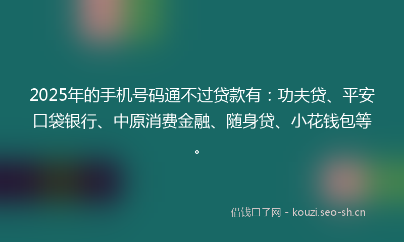 2025年的手机号码通不过贷款有：功夫贷、平安口袋银行、中原消费金融、随身贷、小花钱包等。
