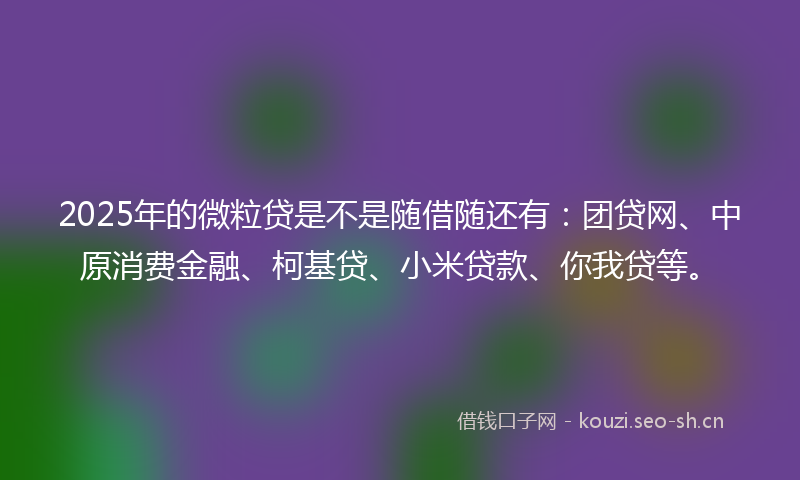 2025年的微粒贷是不是随借随还有：团贷网、中原消费金融、柯基贷、小米贷款、你我贷等。
