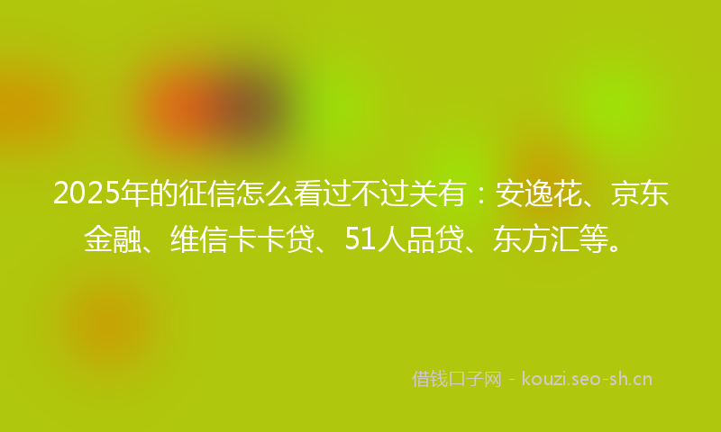 2025年的征信怎么看过不过关有：安逸花、京东金融、维信卡卡贷、51人品贷、东方汇等。