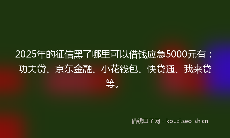2025年的征信黑了哪里可以借钱应急5000元有：功夫贷、京东金融、小花钱包、快贷通、我来贷等。