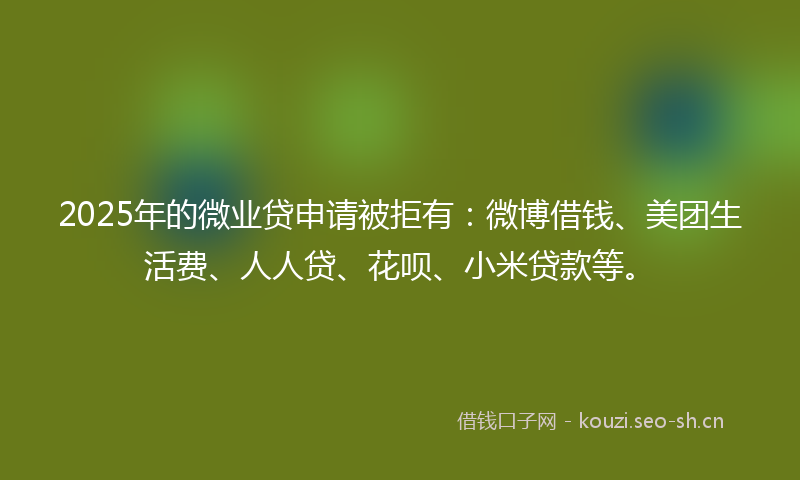 2025年的微业贷申请被拒有：微博借钱、美团生活费、人人贷、花呗、小米贷款等。