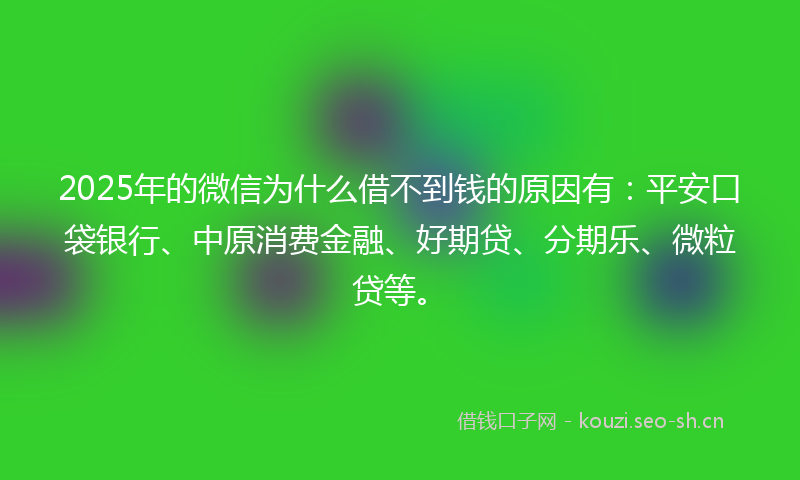 2025年的微信为什么借不到钱的原因有：平安口袋银行、中原消费金融、好期贷、分期乐、微粒贷等。