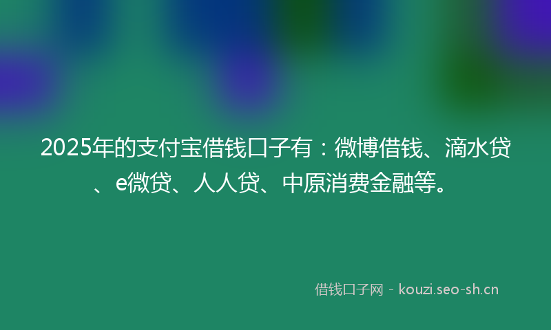 2025年的支付宝借钱口子有:微博借钱、滴水贷、e微贷、人人贷、中原消费金融等。