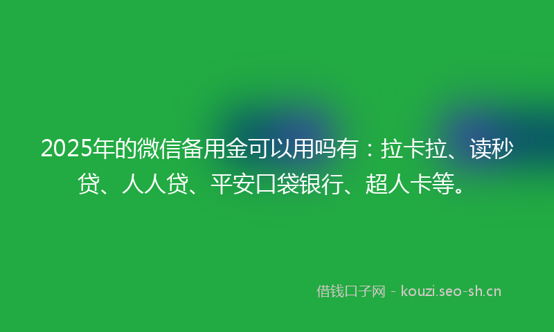 2025年的微信备用金可以用吗有：拉卡拉、读秒贷、人人贷、平安口袋银行、超人卡等。