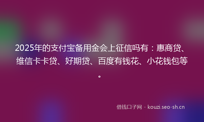 2025年的支付宝备用金会上征信吗有：惠商贷、维信卡卡贷、好期贷、百度有钱花、小花钱包等。