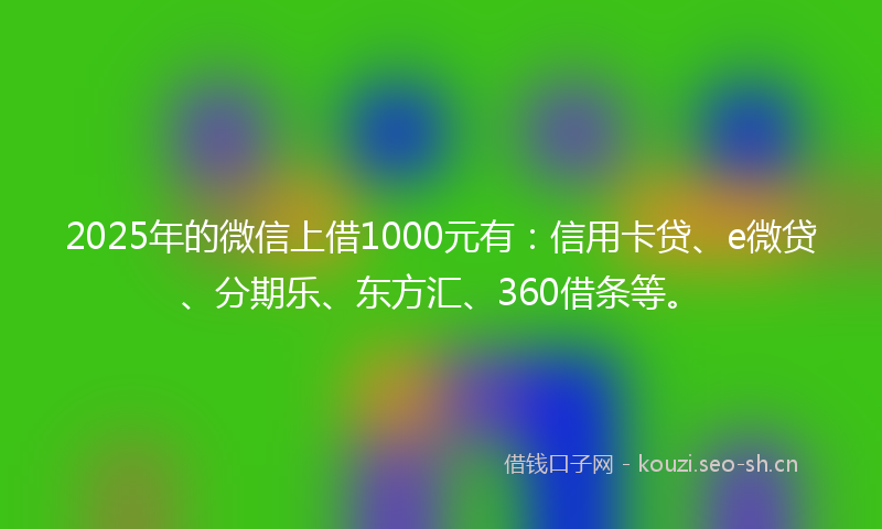 2025年的微信上借1000元有：信用卡贷、e微贷、分期乐、东方汇、360借条等。