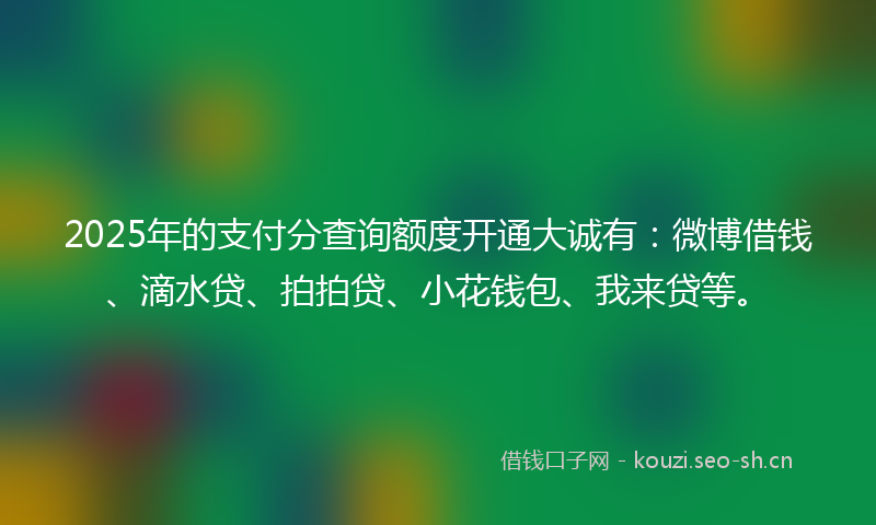 2025年的支付分查询额度开通大诚有：微博借钱、滴水贷、拍拍贷、小花钱包、我来贷等。