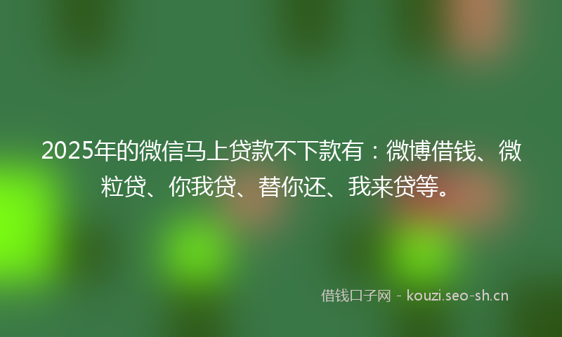 2025年的微信马上贷款不下款有：微博借钱、微粒贷、你我贷、替你还、我来贷等。