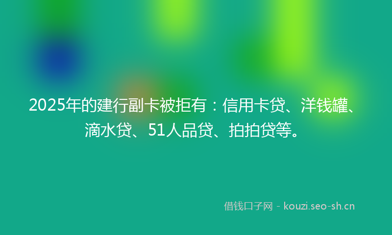 2025年的建行副卡被拒有：信用卡贷、洋钱罐、滴水贷、51人品贷、拍拍贷等。