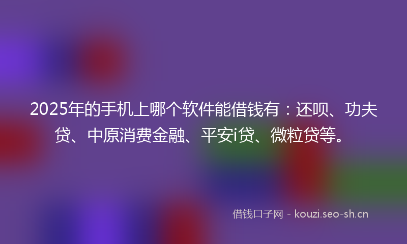 2025年的手机上哪个软件能借钱有：还呗、功夫贷、中原消费金融、平安i贷、微粒贷等。