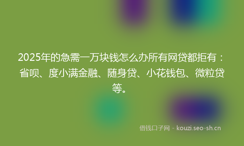 2025年的急需一万块钱怎么办所有网贷都拒有：省呗、度小满金融、随身贷、小花钱包、微粒贷等。