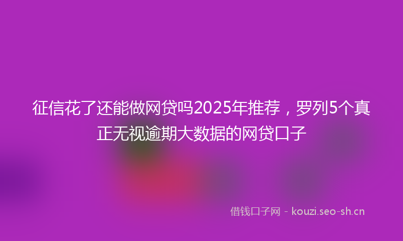征信花了还能做网贷吗2025年推荐，罗列5个真正无视逾期大数据的网贷口子