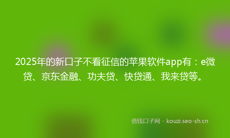 2025年的新口子不看征信的苹果软件app有：e微贷、京东金融、功夫贷、快贷通、我来贷等。