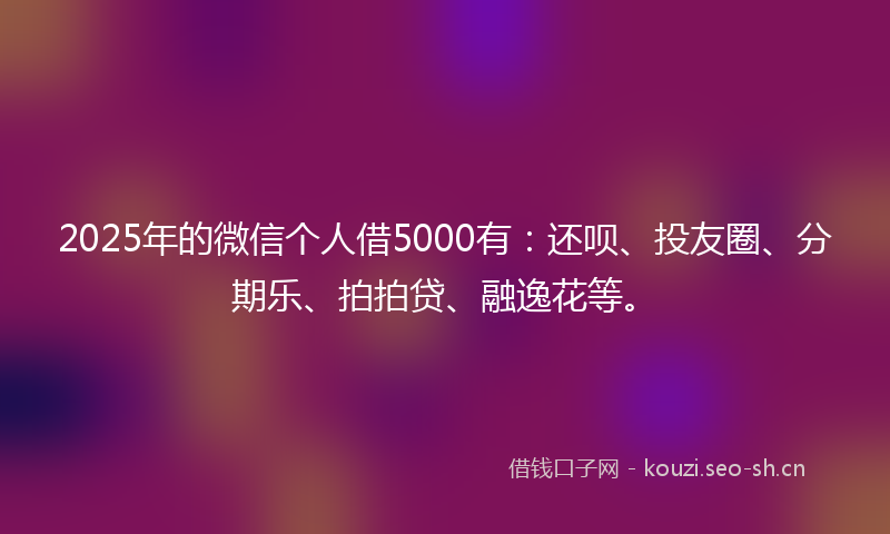 2025年的微信个人借5000有：还呗、投友圈、分期乐、拍拍贷、融逸花等。