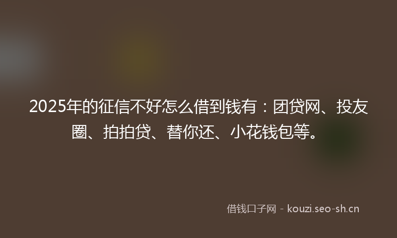 2025年的征信不好怎么借到钱有：团贷网、投友圈、拍拍贷、替你还、小花钱包等。