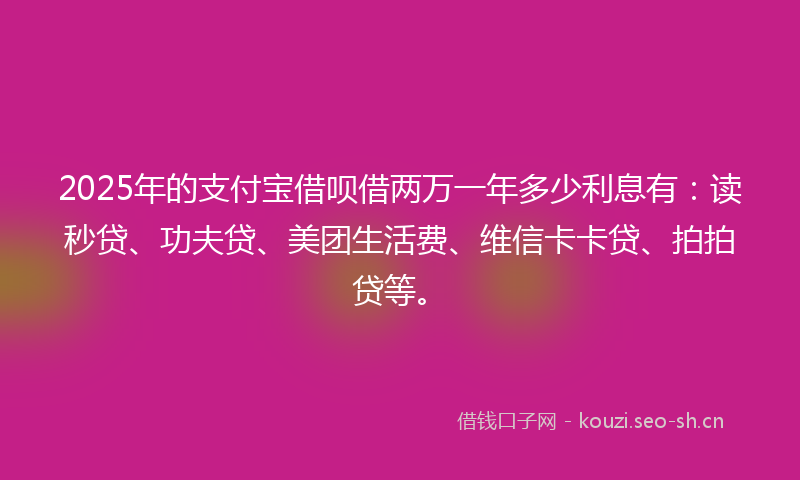 2025年的支付宝借呗借两万一年多少利息有：读秒贷、功夫贷、美团生活费、维信卡卡贷、拍拍贷等。