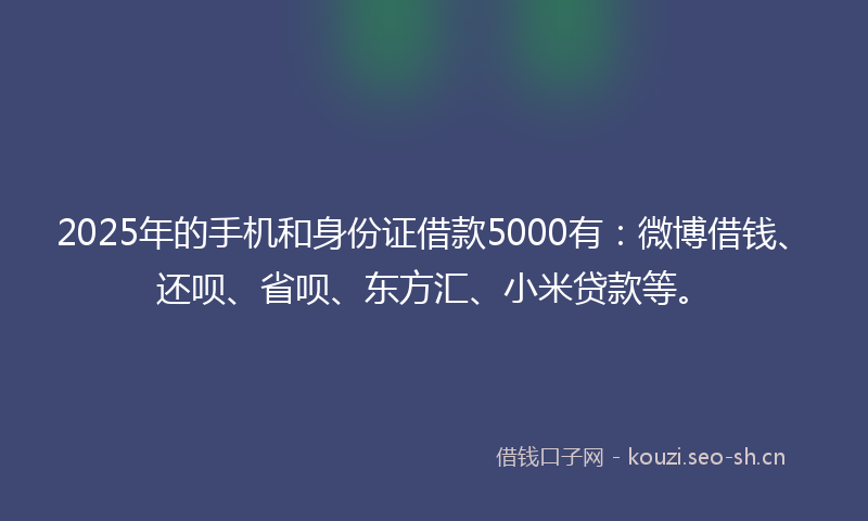 2025年的手机和身份证借款5000有：微博借钱、还呗、省呗、东方汇、小米贷款等。