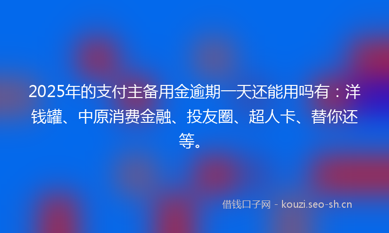 2025年的支付主备用金逾期一天还能用吗有：洋钱罐、中原消费金融、投友圈、超人卡、替你还等。
