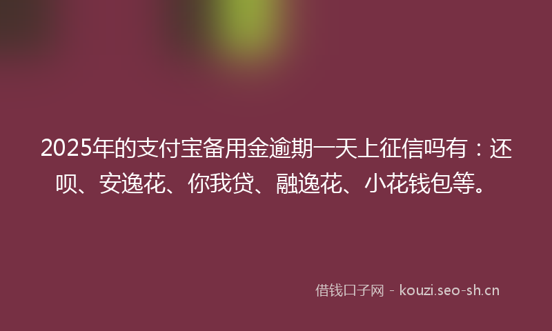 2025年的支付宝备用金逾期一天上征信吗有：还呗、安逸花、你我贷、融逸花、小花钱包等。