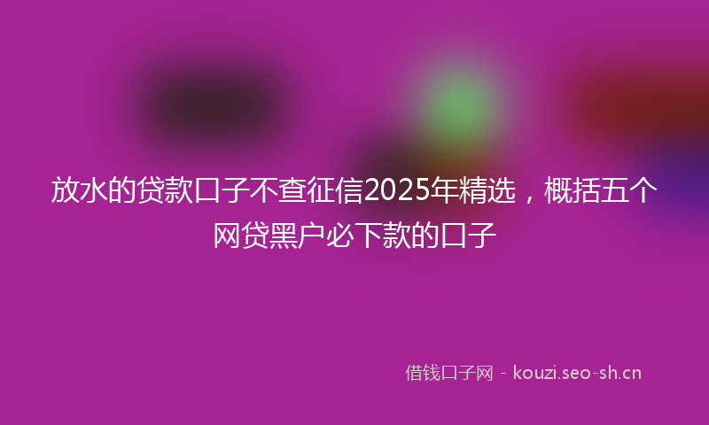 放水的贷款口子不查征信2025年精选，概括五个网贷黑户必下款的口子