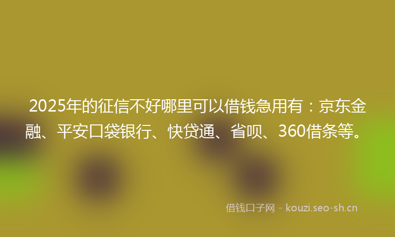 2025年的征信不好哪里可以借钱急用有：京东金融、平安口袋银行、快贷通、省呗、360借条等。