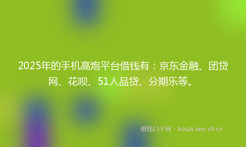 2025年的手机高炮平台借钱有：京东金融、团贷网、花呗、51人品贷、分期乐等。