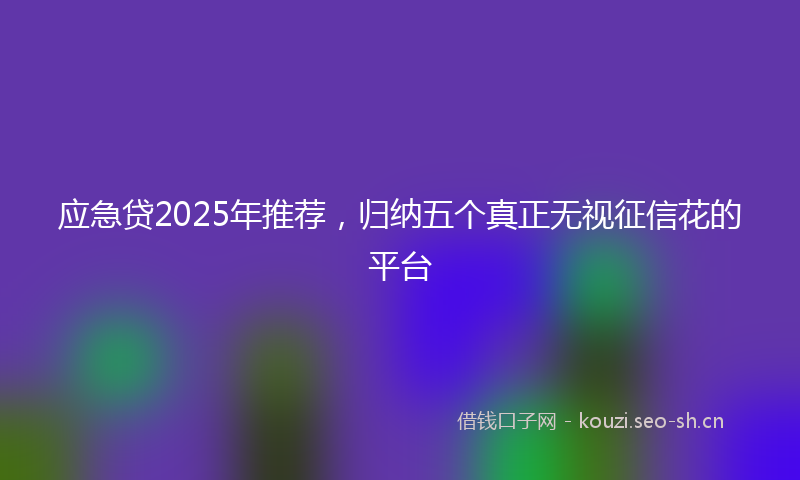 应急贷2025年推荐，归纳五个真正无视征信花的平台