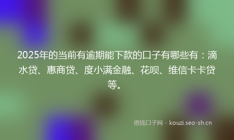 2025年的当前有逾期能下款的口子有哪些有：滴水贷、惠商贷、度小满金融、花呗、维信卡卡贷等。