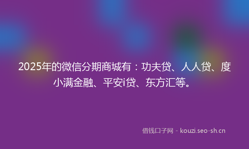 2025年的微信分期商城有：功夫贷、人人贷、度小满金融、平安i贷、东方汇等。