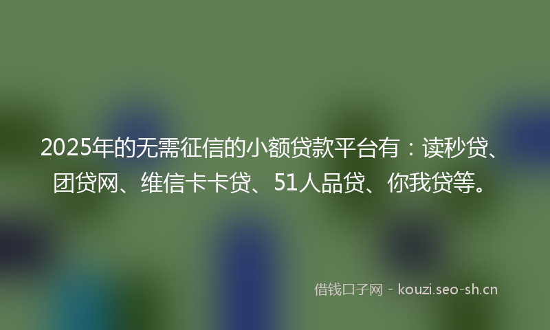 2025年的无需征信的小额贷款平台有：读秒贷、团贷网、维信卡卡贷、51人品贷、你我贷等。