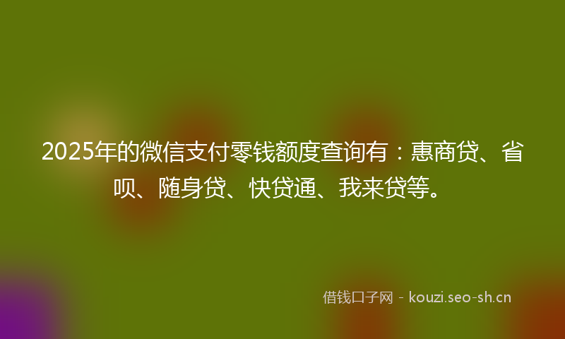 2025年的微信支付零钱额度查询有：惠商贷、省呗、随身贷、快贷通、我来贷等。