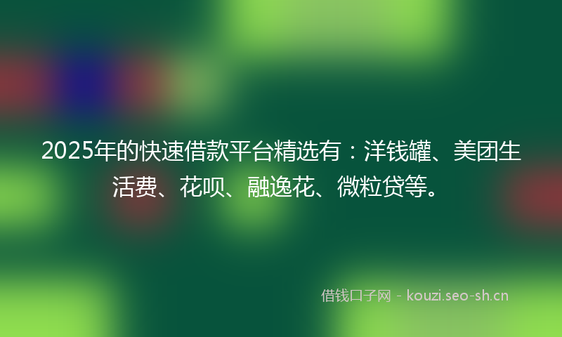2025年的快速借款平台精选有：洋钱罐、美团生活费、花呗、融逸花、微粒贷等。