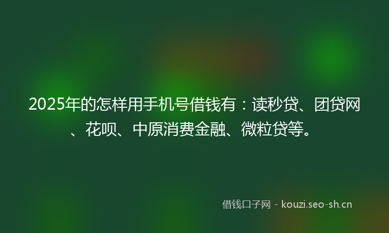 2025年的怎样用手机号借钱有:读秒贷、团贷网、花呗、中原消费金融、微粒贷等。
