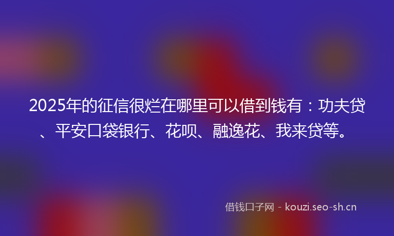 2025年的征信很烂在哪里可以借到钱有：功夫贷、平安口袋银行、花呗、融逸花、我来贷等。