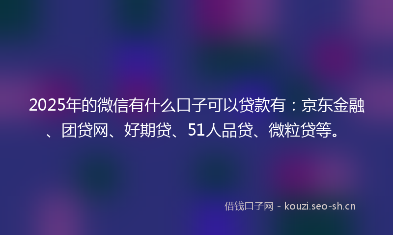 2025年的微信有什么口子可以贷款有：京东金融、团贷网、好期贷、51人品贷、微粒贷等。