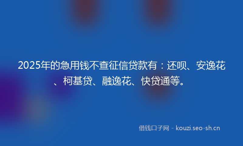 2025年的急用钱不查征信贷款有：还呗、安逸花、柯基贷、融逸花、快贷通等。